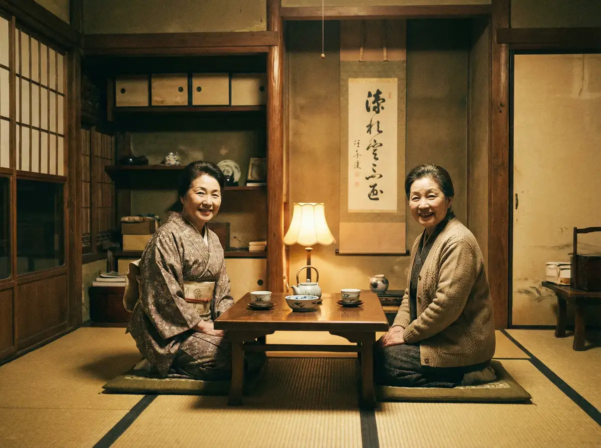 两位优雅的 宠物情人 电视剧 2017 在日式茶室中品茶交谈